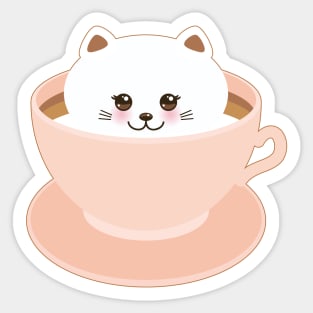 Cute Kawaii cat in pink cup of froth art coffee (2) Sticker